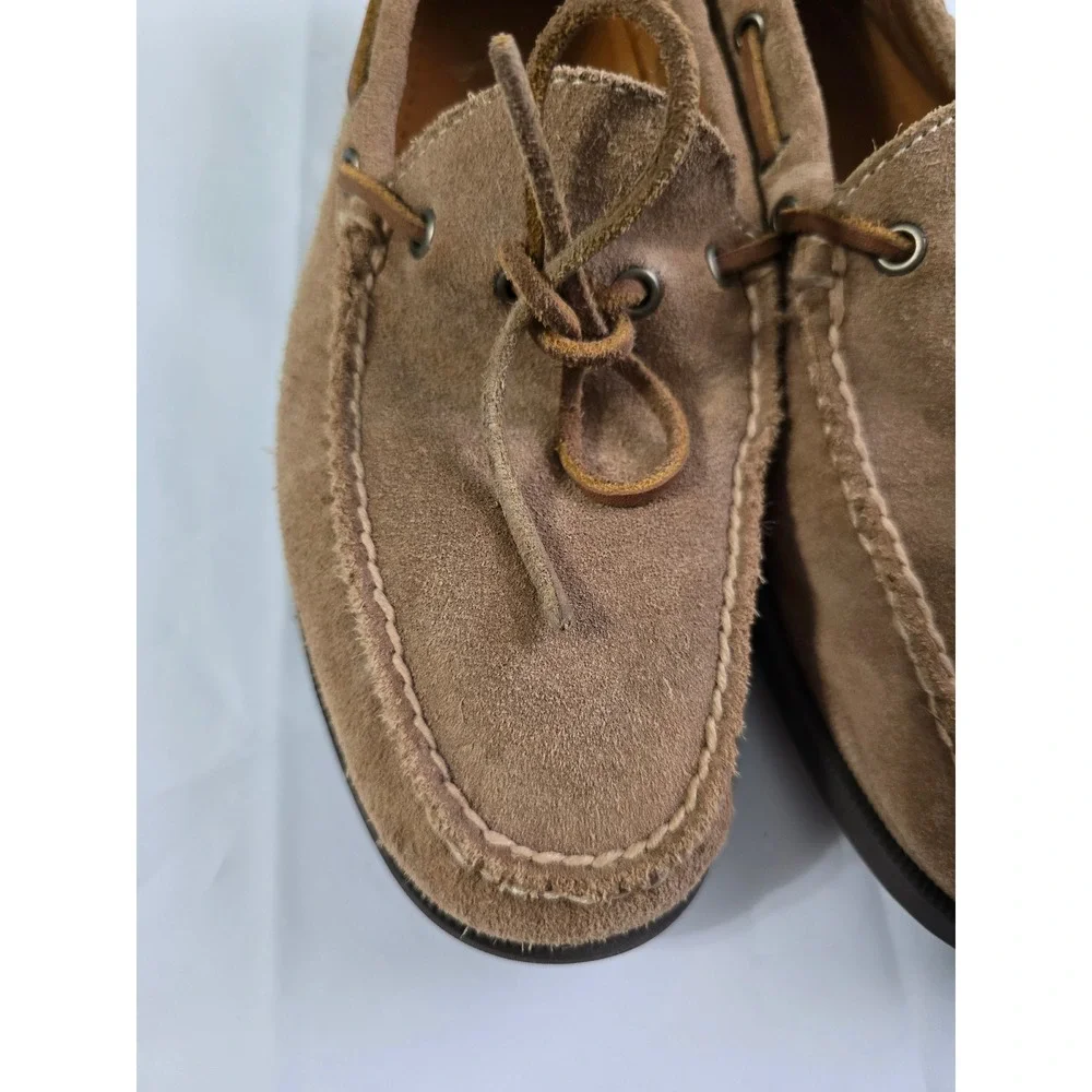 J.Crew Mens Ludlow Suede Boat Shoes Tan Brown Vibram Sole Loafers Size 8.5